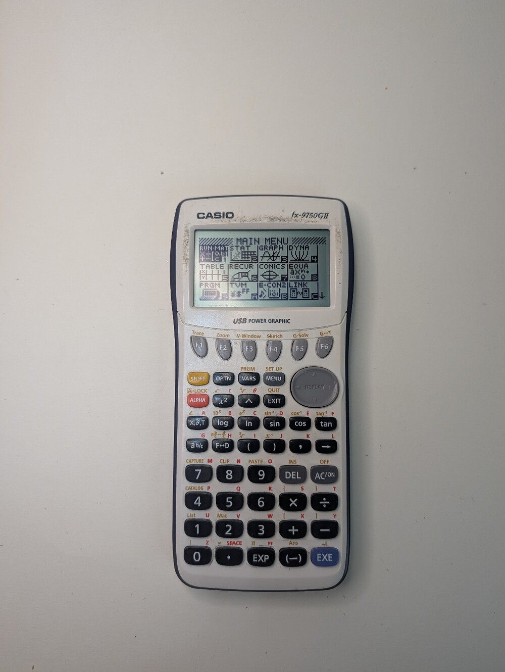 Casio fx-9750GII Graphing Calculator White Blue USB Power Graphic - NO COVER